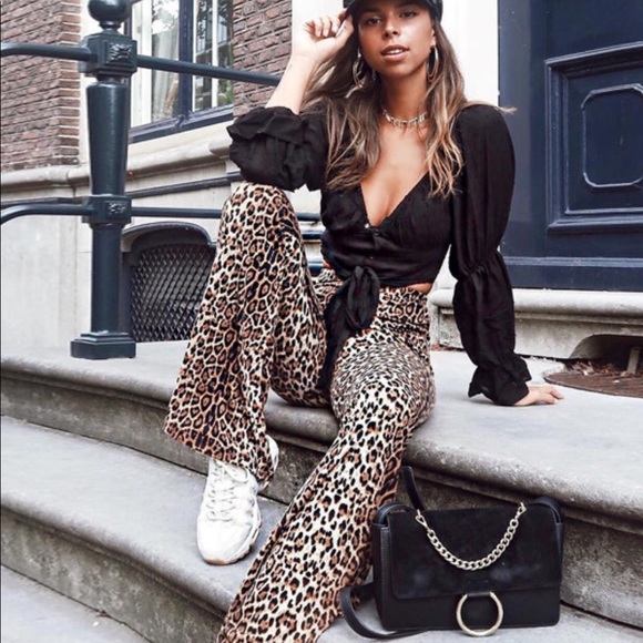 1 Left!  Leopard Printed Bell Bottom Pants - Picture 7 of 8